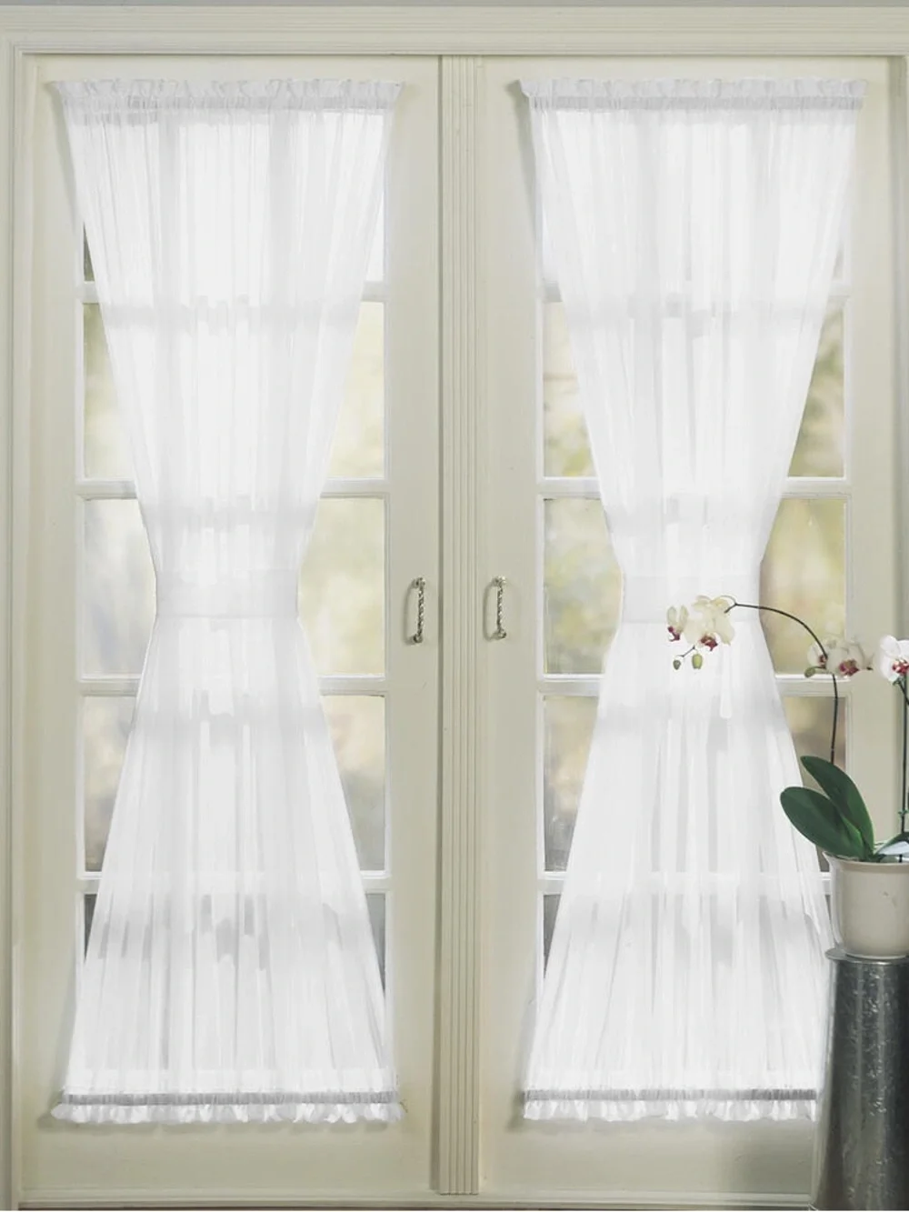 TWO No. 918 Emily White Sheer Voile Rod Pocket Door Panel 59x72 Solid